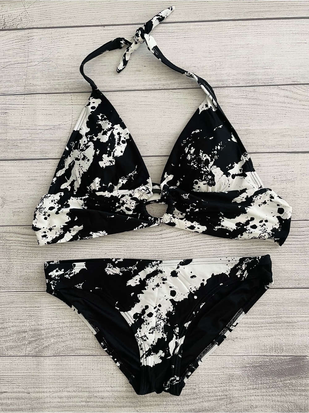 Carmen Marc Valvo Black & White Splatter Print Bikini Set